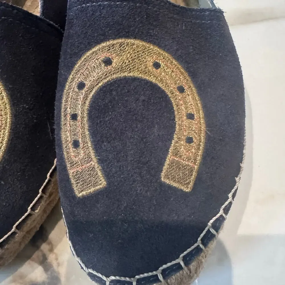 Cervera Women's Navy Blue Suede Lucky Horseshoe Espadrilles Size‎ 10 Casual